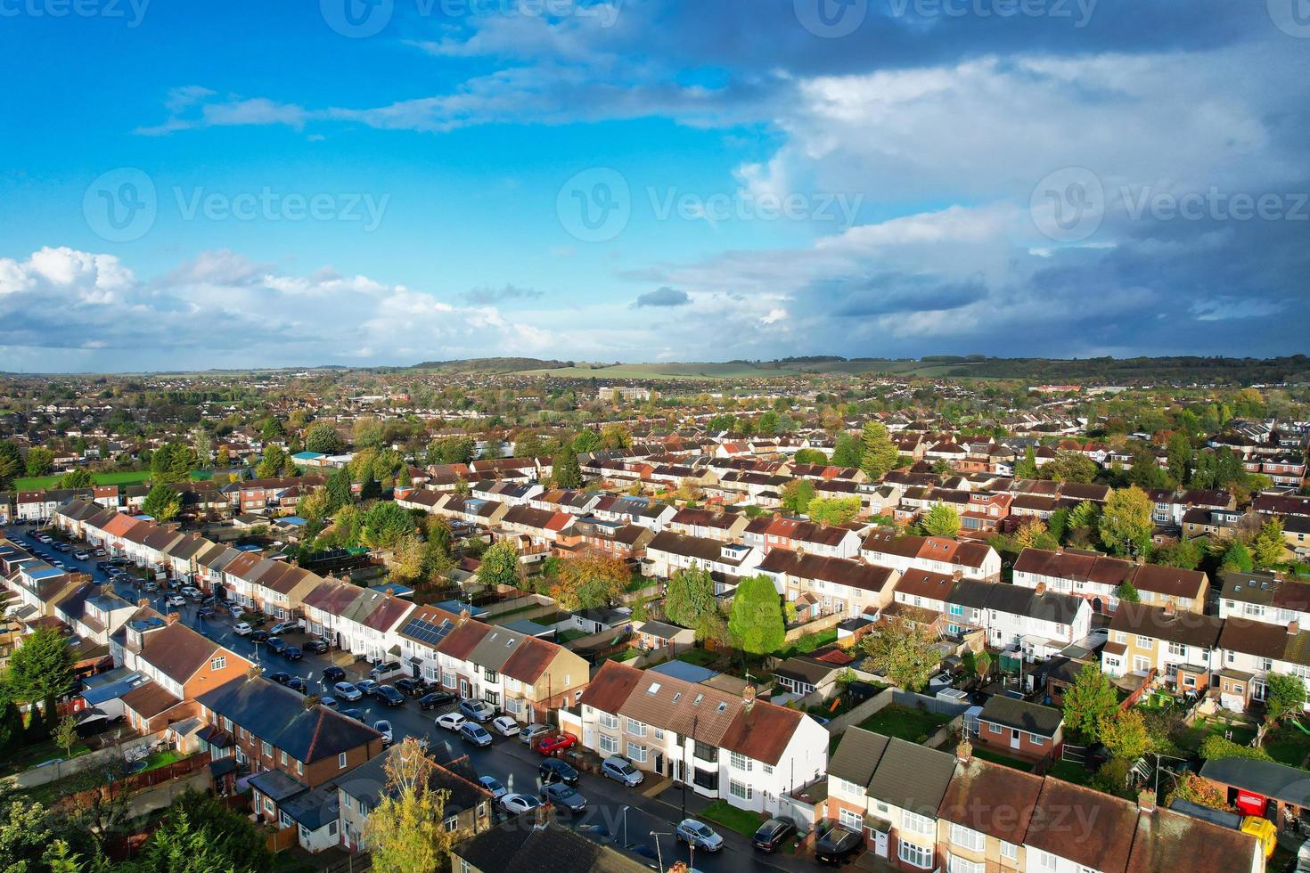 Aerial View of British Residential Homes and Houses During Sunset photo