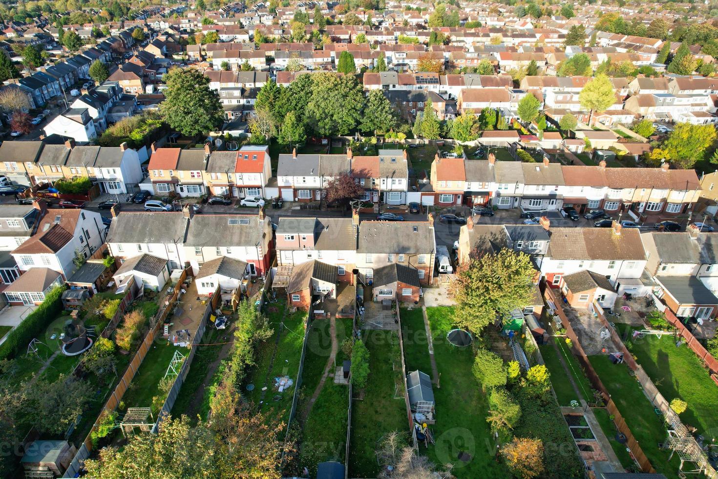 Aerial View of British Residential Homes and Houses During Sunset photo