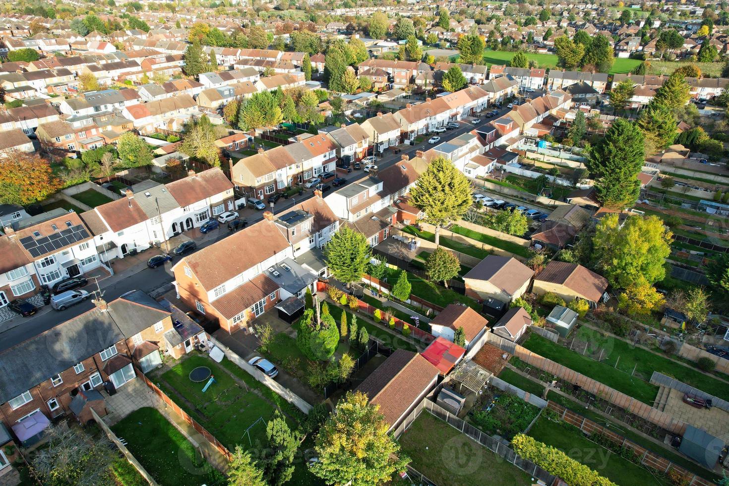 Aerial View of British Residential Homes and Houses During Sunset photo
