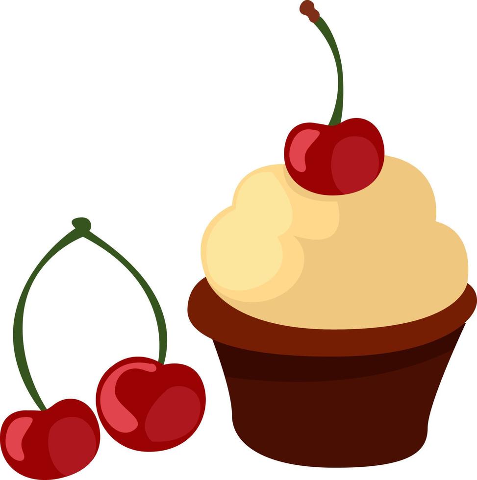 Muffin con cereza, ilustración, vector sobre fondo blanco.