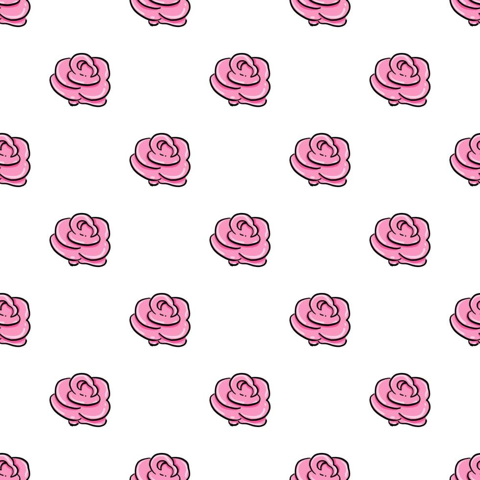 Minimal pink roses ,seamless pattern on white background. vector