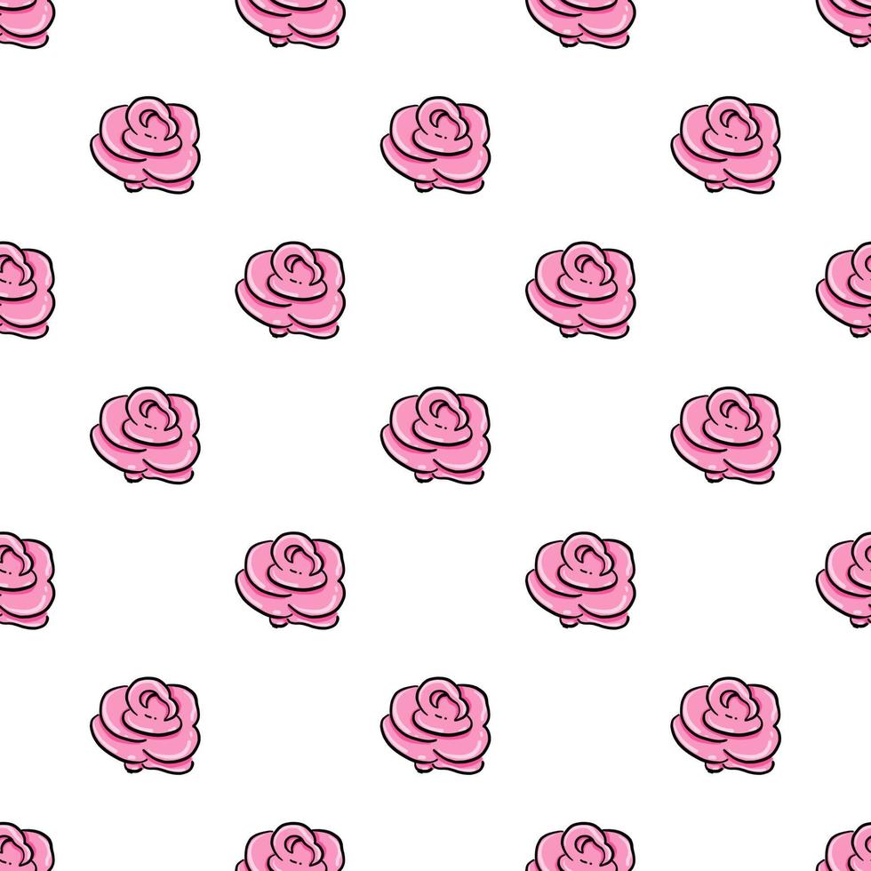 rosas rosadas mínimas, patrón sin costuras sobre fondo blanco. vector