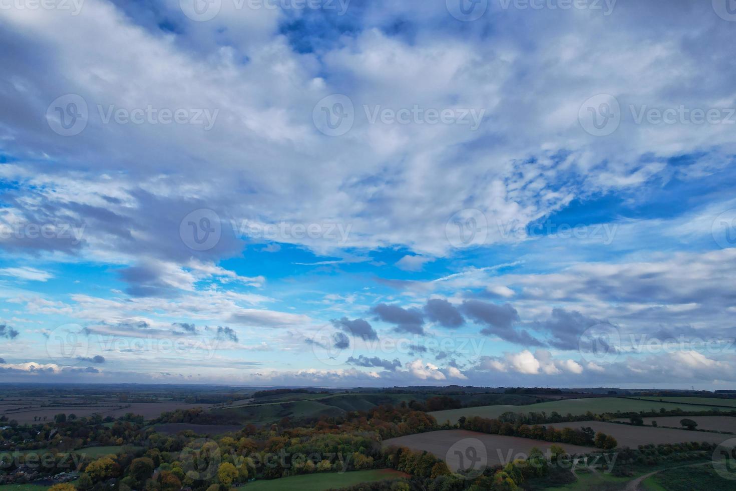 Moving Dramatic Clouds over British City of England Great Britain of UK. High Angle Footage photo