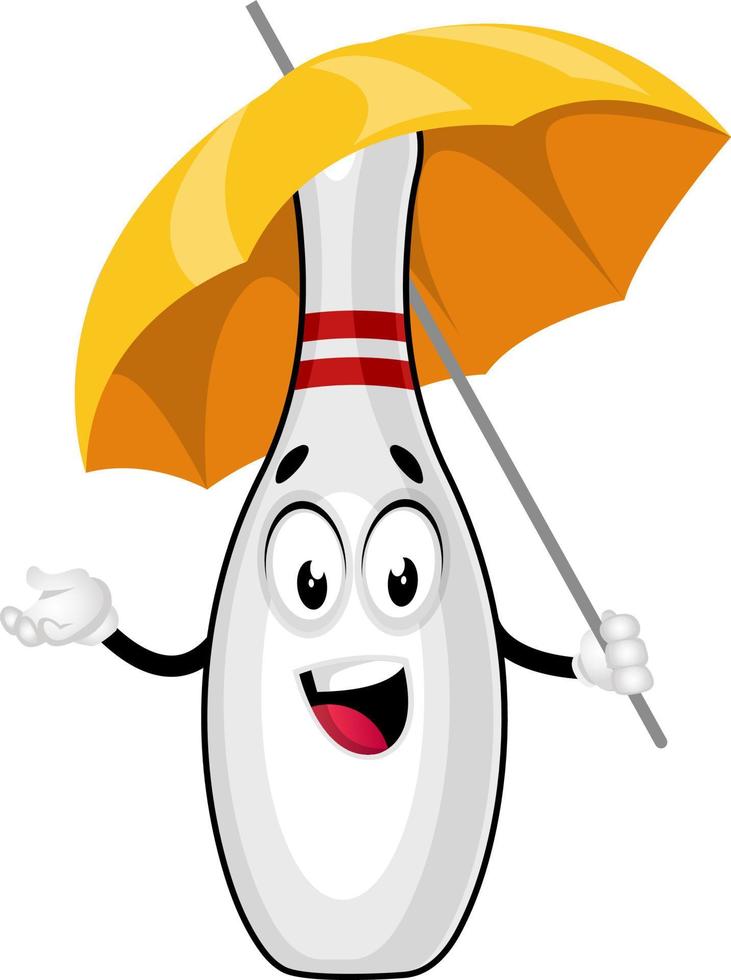 Bowling pin with umbrella, illustration, vector on white background.