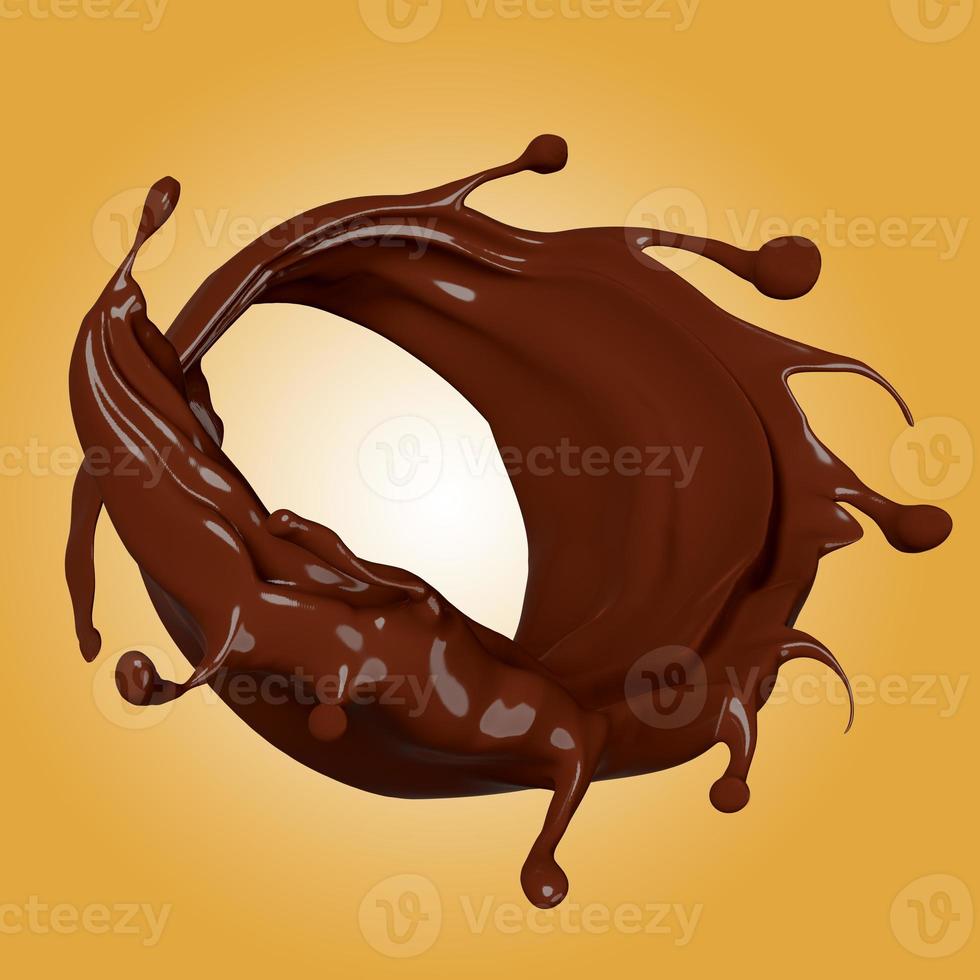 3d milk chocolate ripple whirlpool splash isolated on brown background. 3d render illustration, include clipping path photo