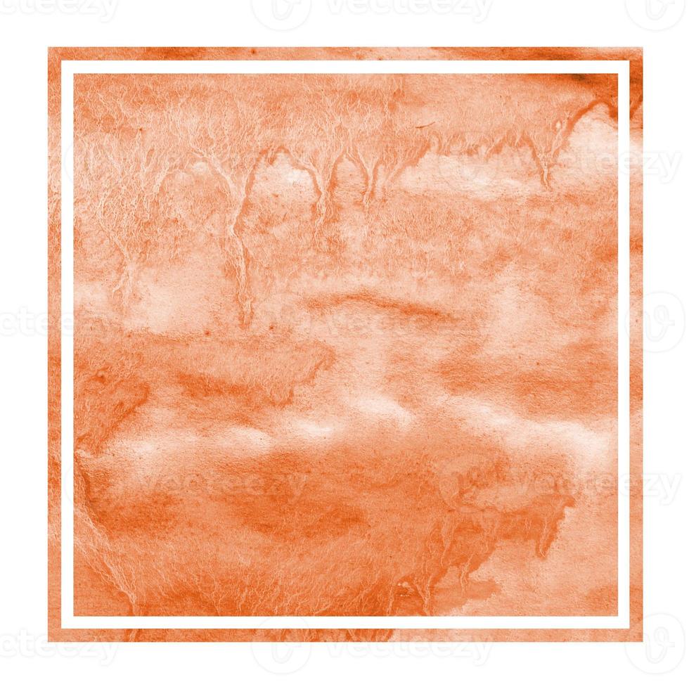 Orange hand drawn watercolor rectangular frame background texture with stains photo