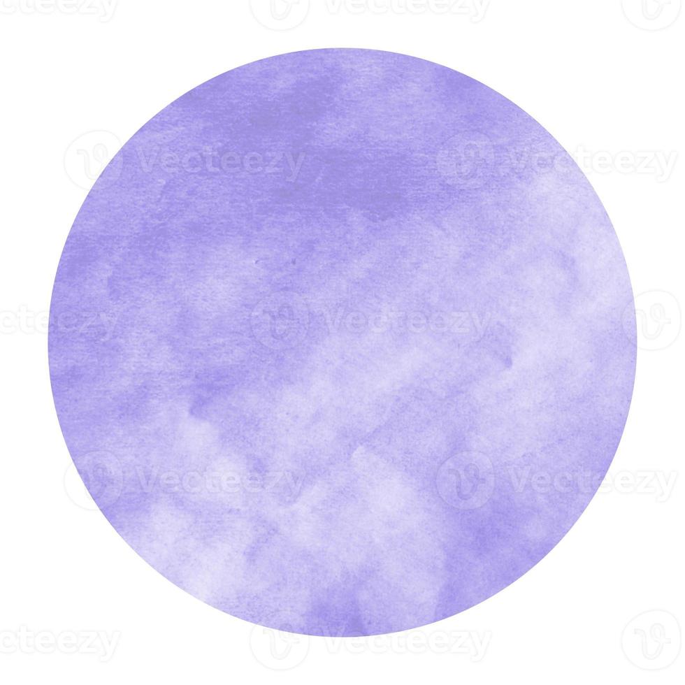 Violet hand drawn watercolor circular frame background texture with stains photo