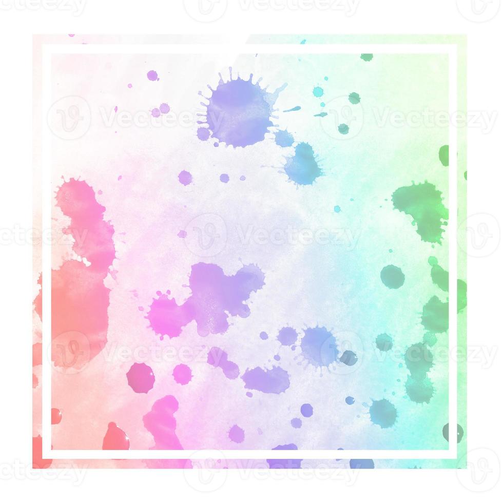 Multicolored hand drawn watercolor rectangular frame background texture with stains photo