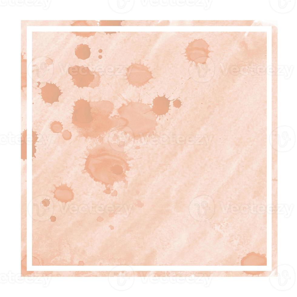 Orange hand drawn watercolor rectangular frame background texture with stains photo