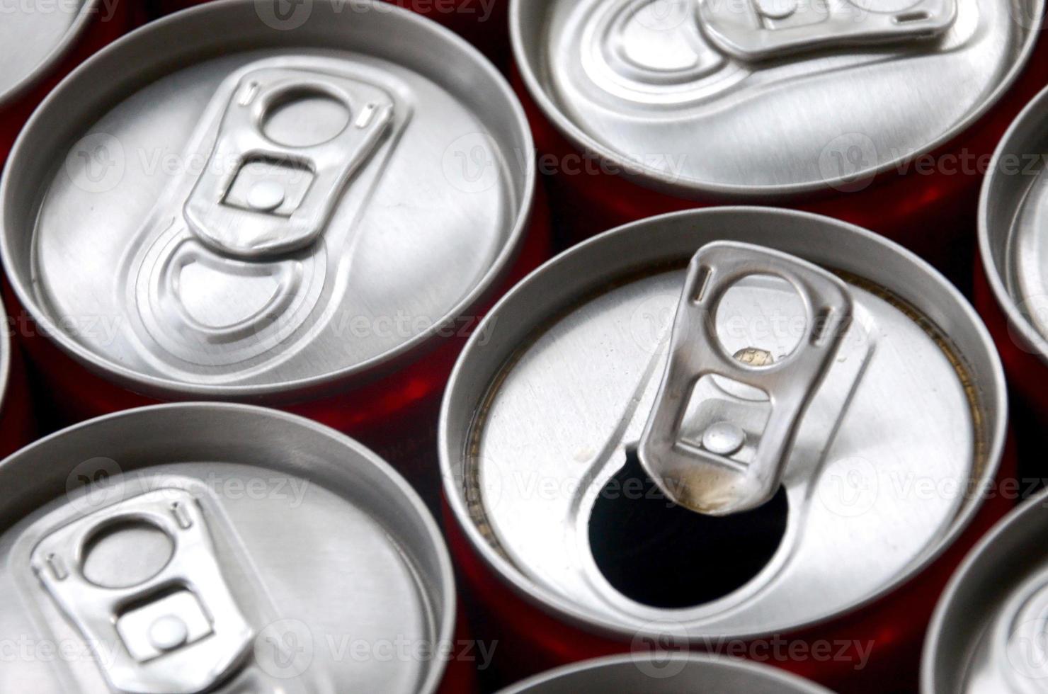 Many aluminium soda drink cans. Advertising for Soda drinks or tin cans mass manufacturing photo