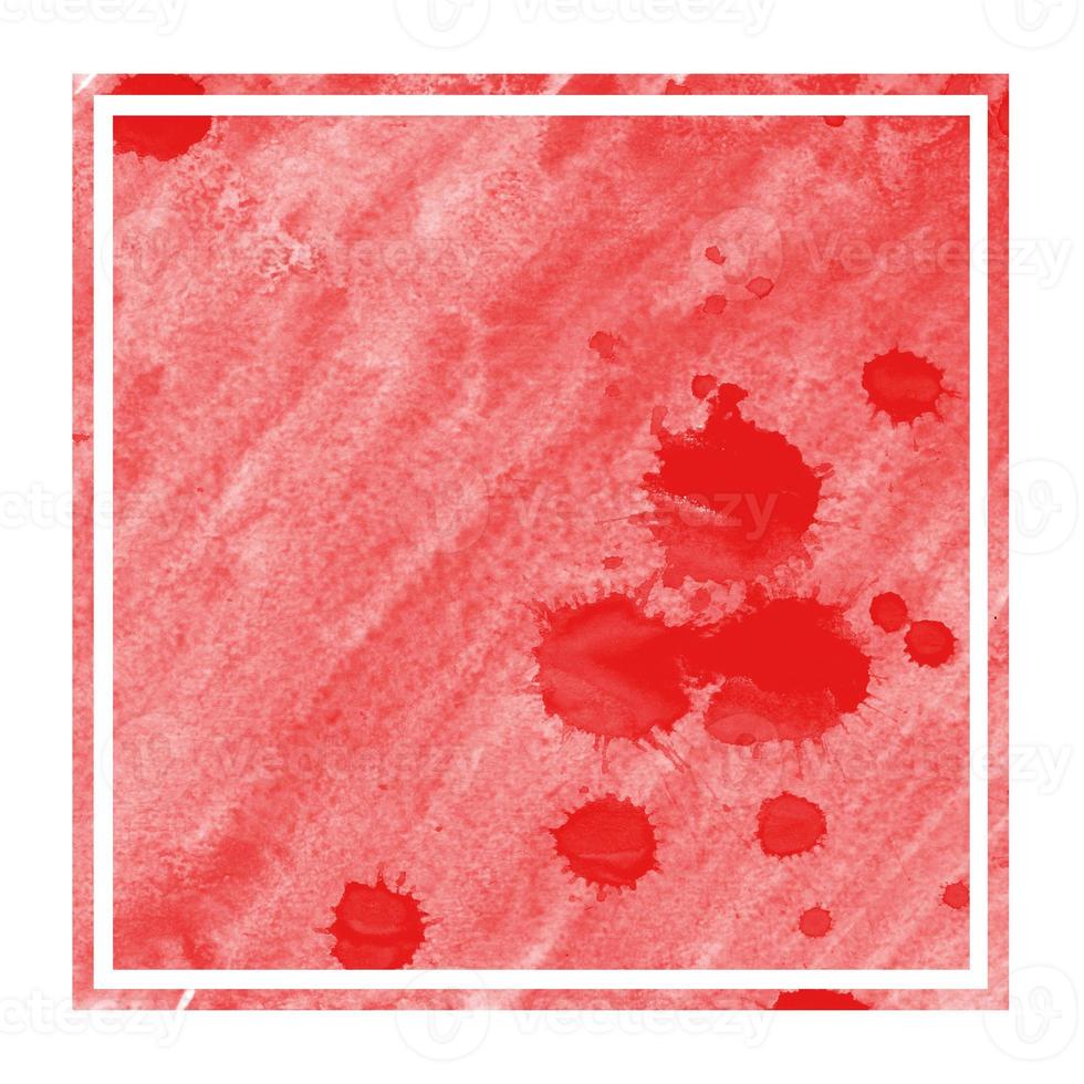 Red hand drawn watercolor rectangular frame background texture with stains photo