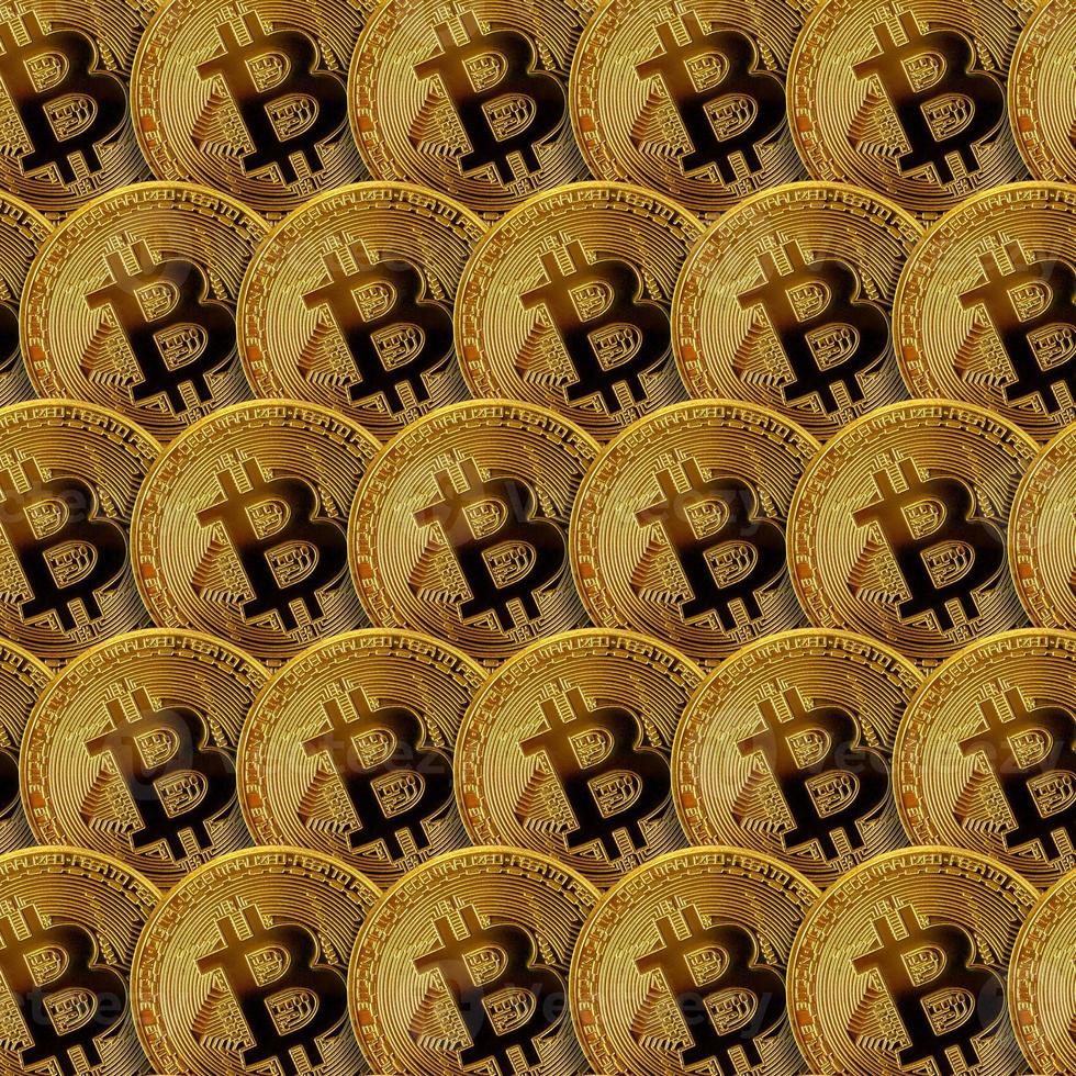 Pattern of many golden bitcoins. Cryptocurrency mining concept photo