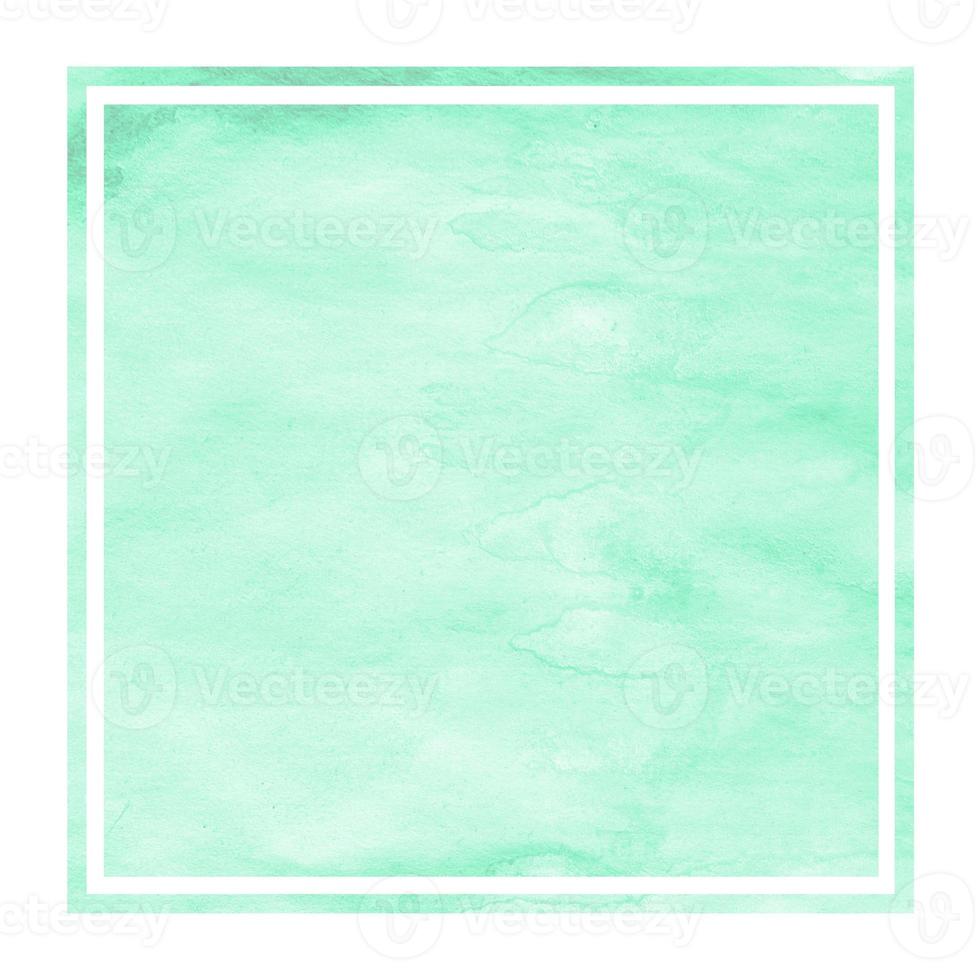 Turquoise hand drawn watercolor rectangular frame background texture with stains photo