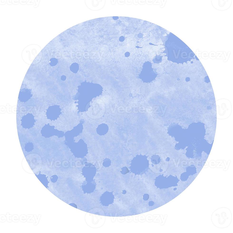 Blue hand drawn watercolor circular frame background texture with stains photo