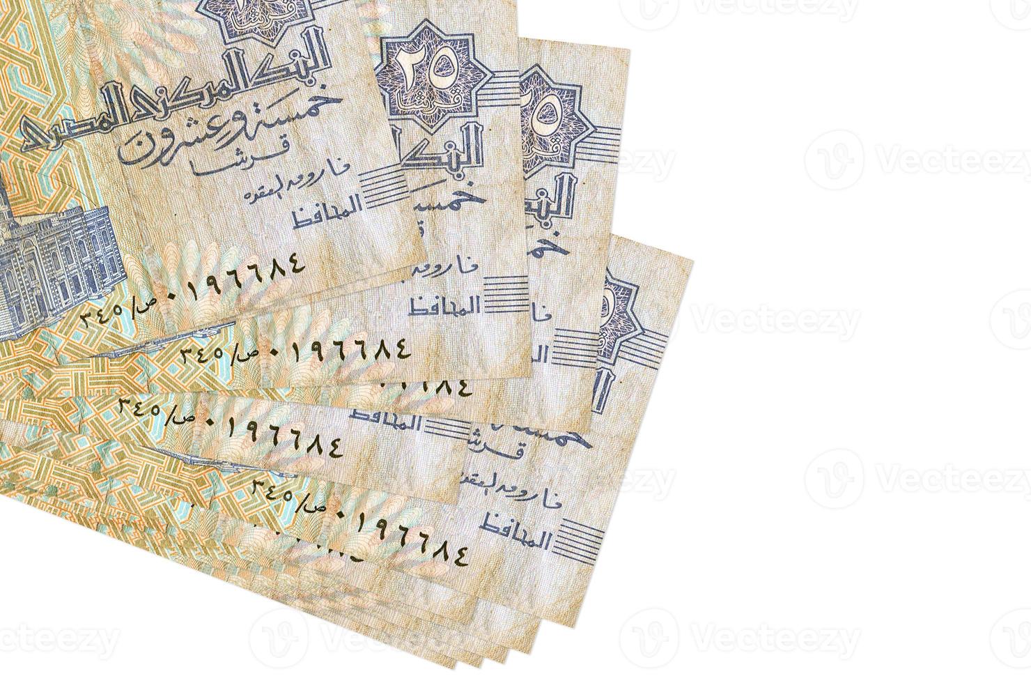 25 Egyptian piastres bills lies in small bunch or pack isolated on white. Mockup with copy space. Business and currency exchange photo