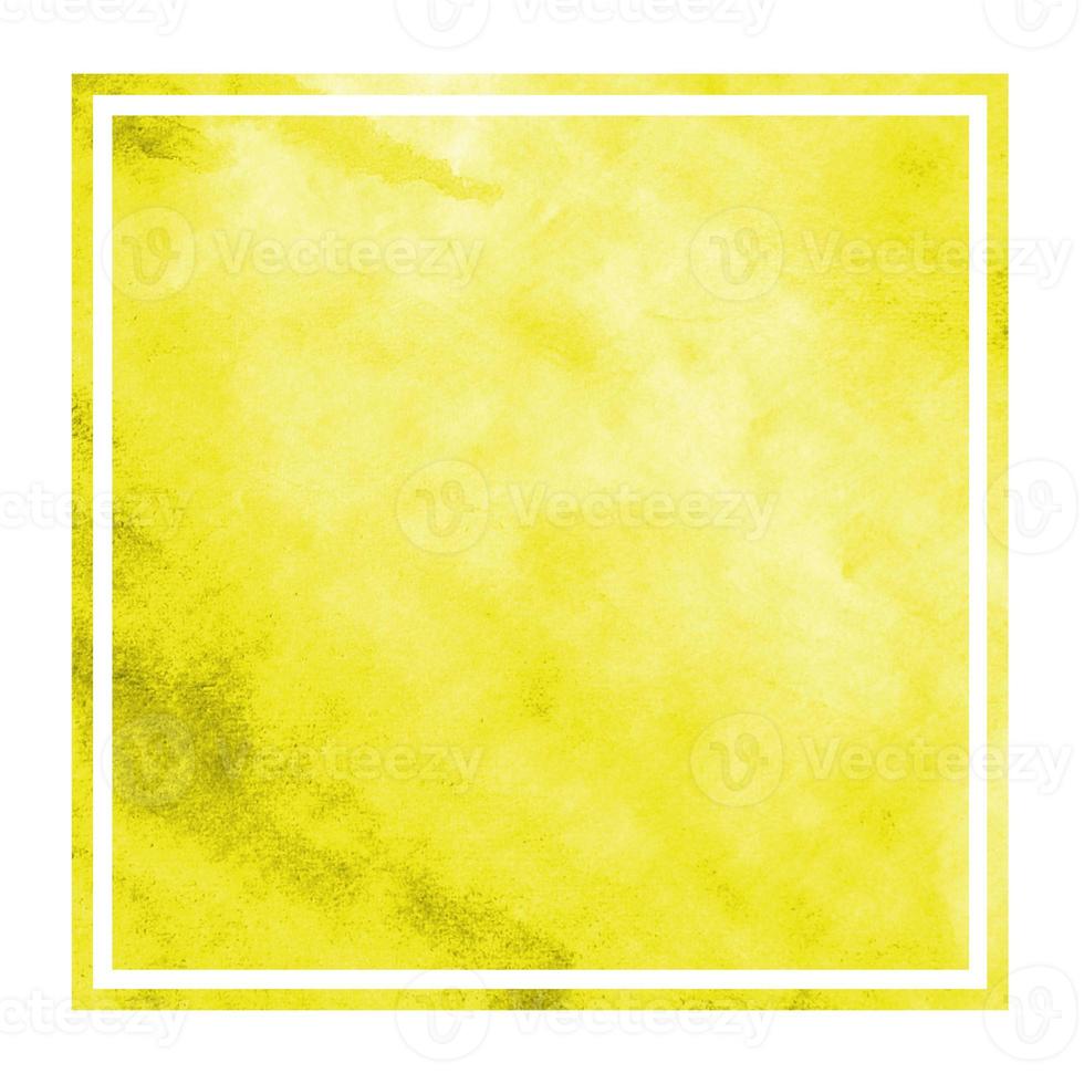 Yellow hand drawn watercolor rectangular frame background texture with stains photo