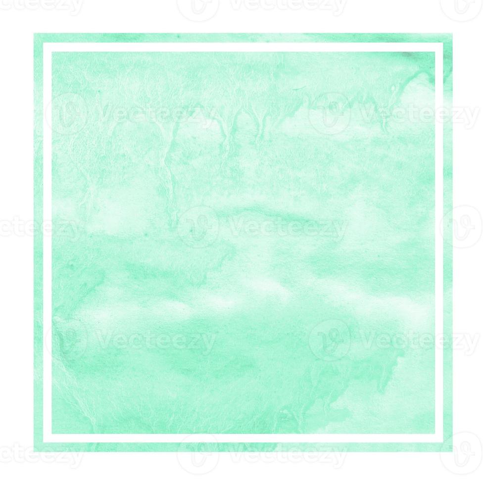 Turquoise hand drawn watercolor rectangular frame background texture with stains photo