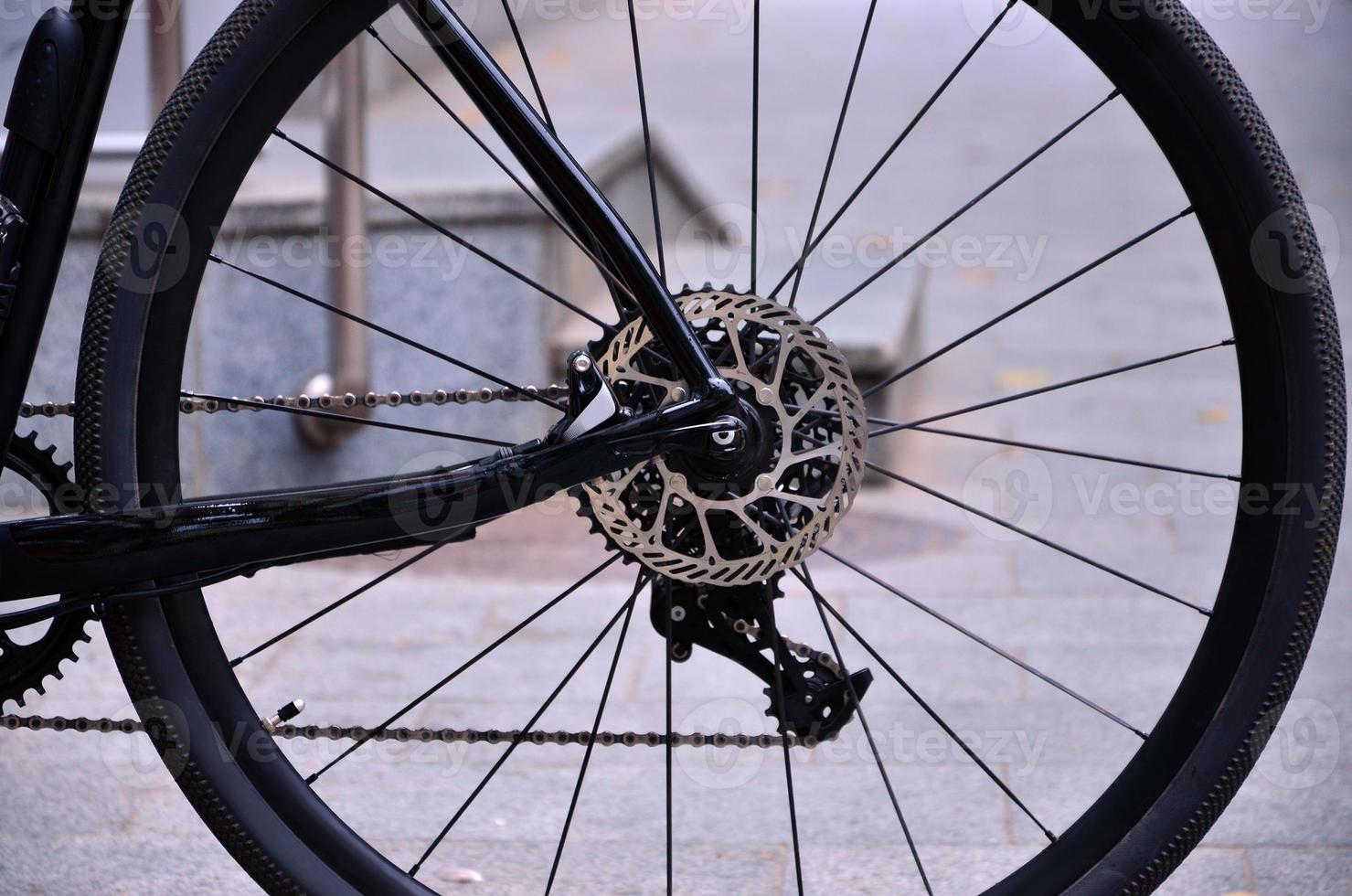 Bicicleta deportiva de rueda trasera con piñón de asterisco y cambio de velocidad de última tecnología. foto