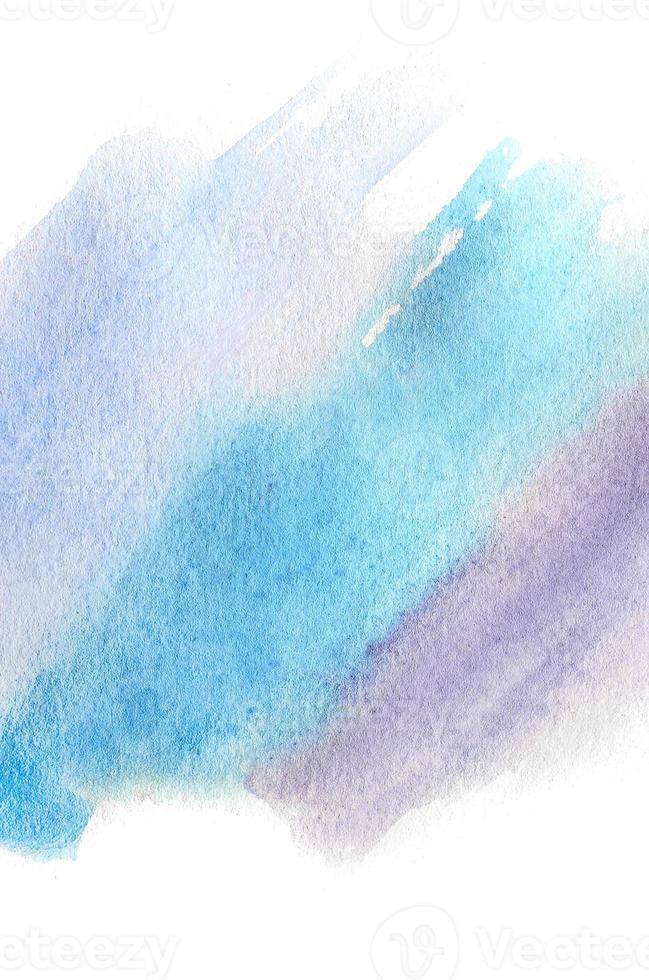 Abstract background illustration in the form of three watercolor strokes performed in cold blue and violet tones photo