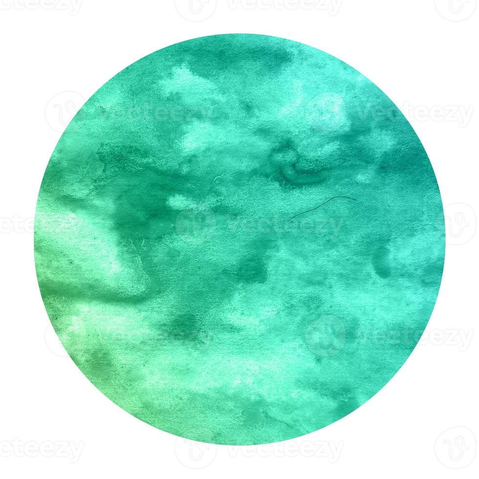 Turquoise hand drawn watercolor circular frame background texture with stains photo