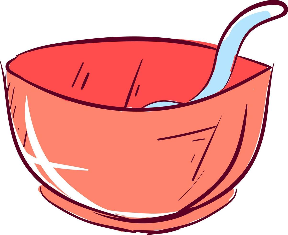 Bowl with spoon, illustration, vector on white background
