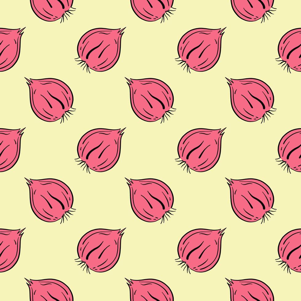 Pink onions, seamless pattern on beige background. vector