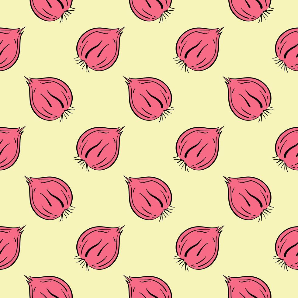 cebollas rosas, patrones sin fisuras sobre fondo beige. vector