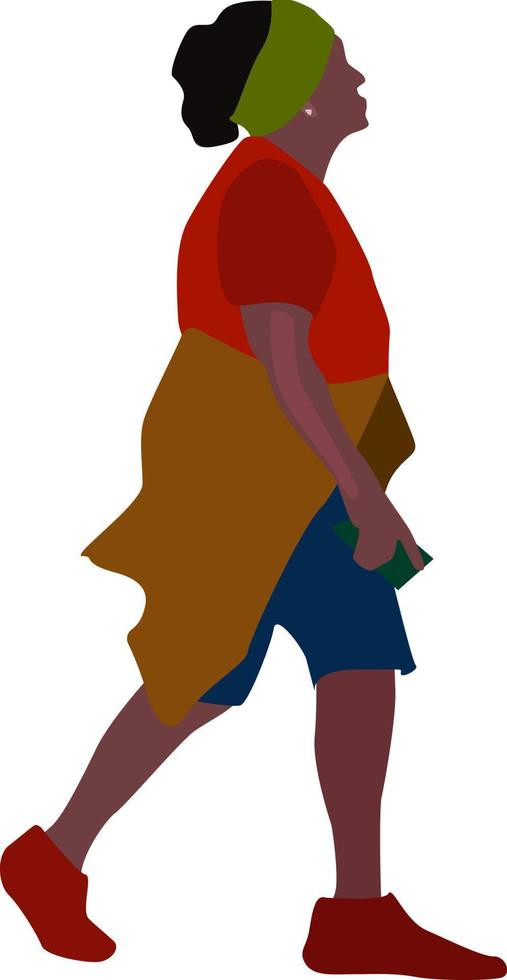 Woman walking, illustration, vector on white background.