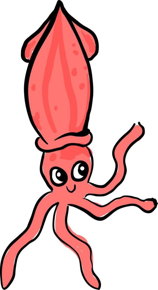 Happy squid, illustration, vector on white background.