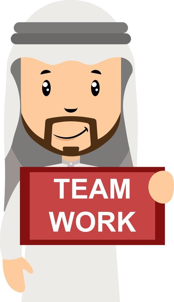 Arab holding team work sign, illustration, vector on white background.