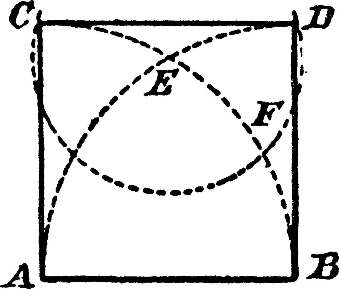 Square Constructed Upon A Given Line, vintage illustration. vector