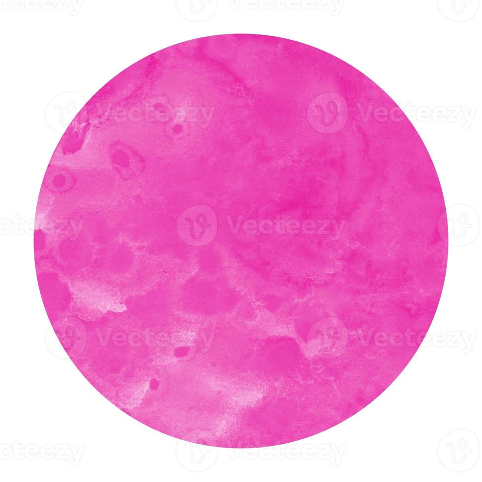 Pink hand drawn watercolor circular frame background texture with stains photo