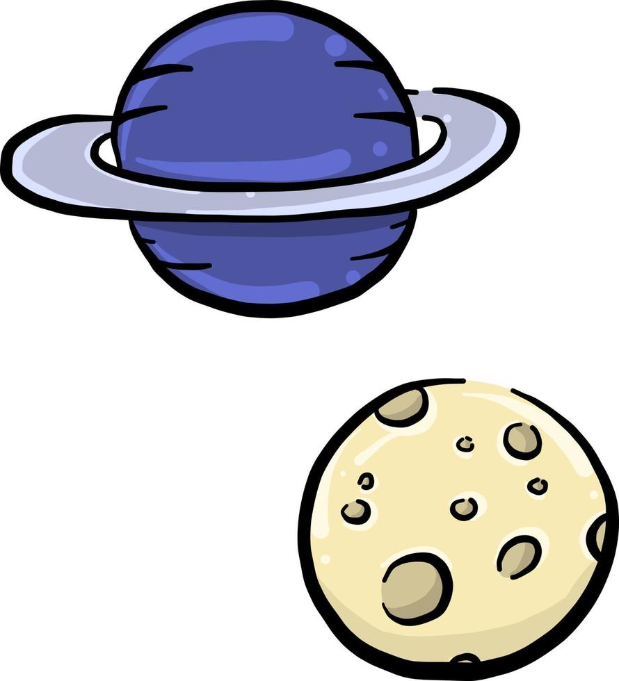 luna y planeta en el espacio, ilustración, vector sobre fondo blanco
