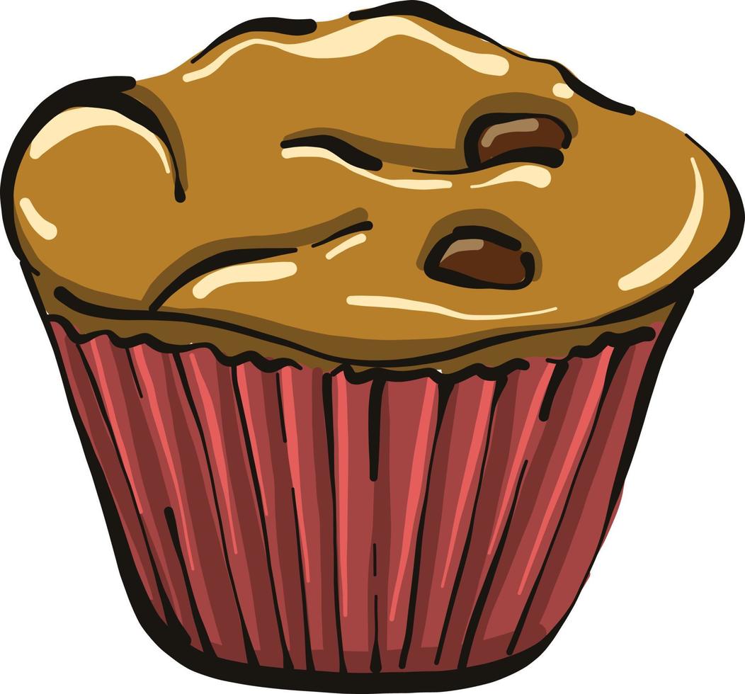 Chocolate cupcake, illustration, vector on a white background.