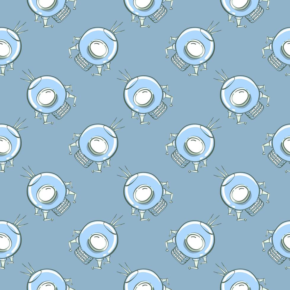 Alien in space , seamless pattern on a blue background. vector