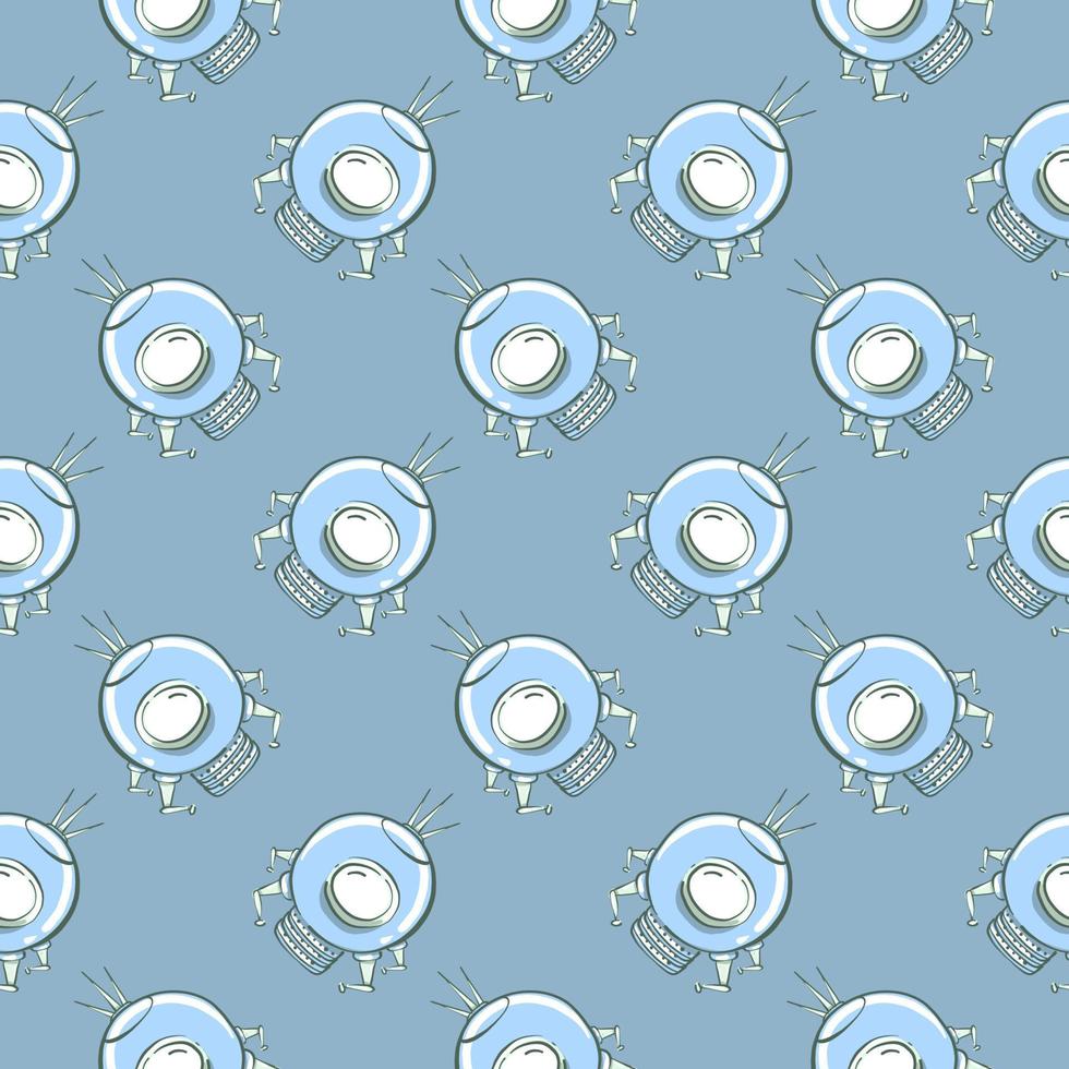 Alien in space , seamless pattern on a blue background. vector