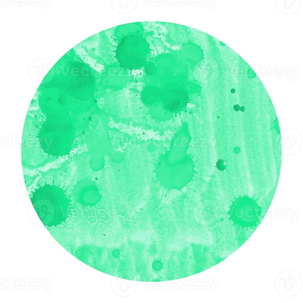Turquoise hand drawn watercolor circular frame background texture with stains photo