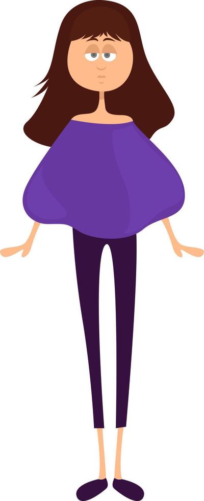 Girl in a purple sweater, illustration, vector on a white background.