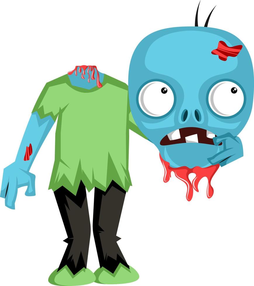 Zombie holding head, illustration, vector on white background.