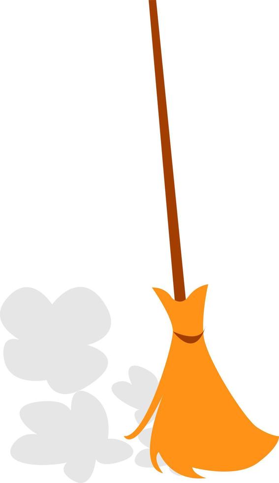 Broom dusting, illustration, vector on white background.