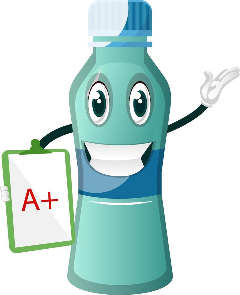 Bottle is holding instruction board, illustration, vector on white background.