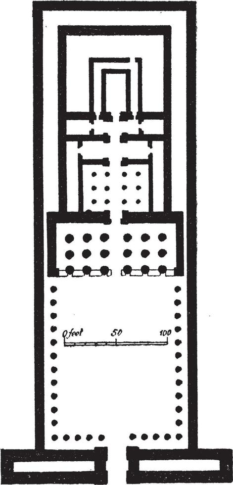 Temple of Edfu Plan, ancient Egyptian temple, vintage engraving. vector