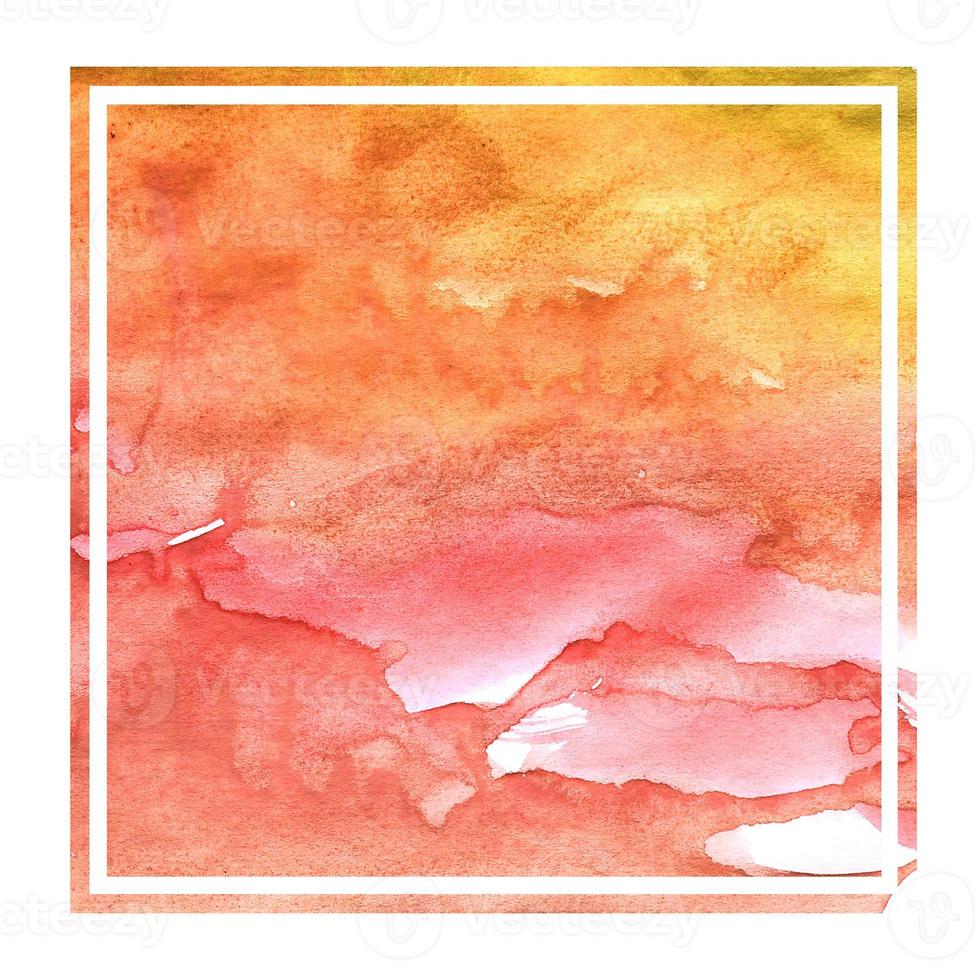 Warm yellow hand drawn watercolor rectangular frame background texture with stains photo