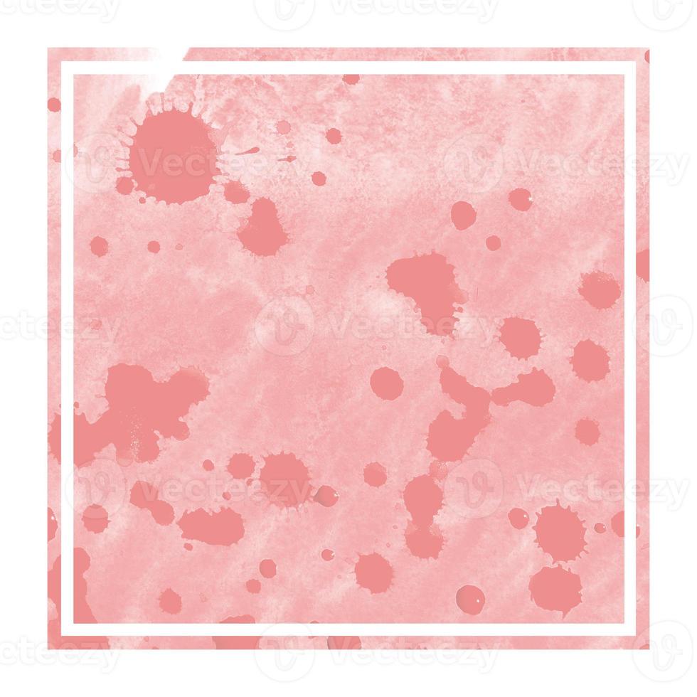 Red hand drawn watercolor rectangular frame background texture with stains photo
