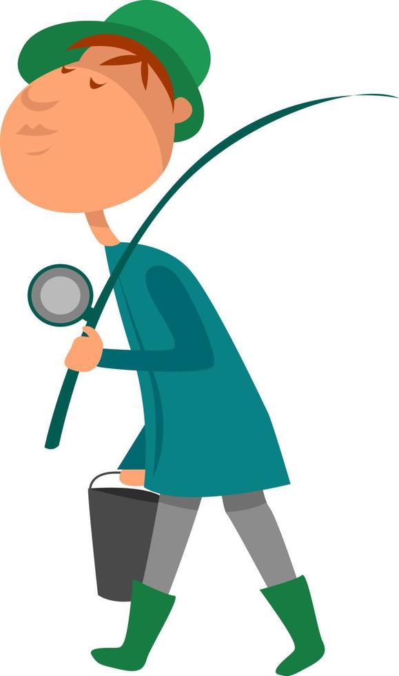 Man with fishing rod , illustration, vector on white background