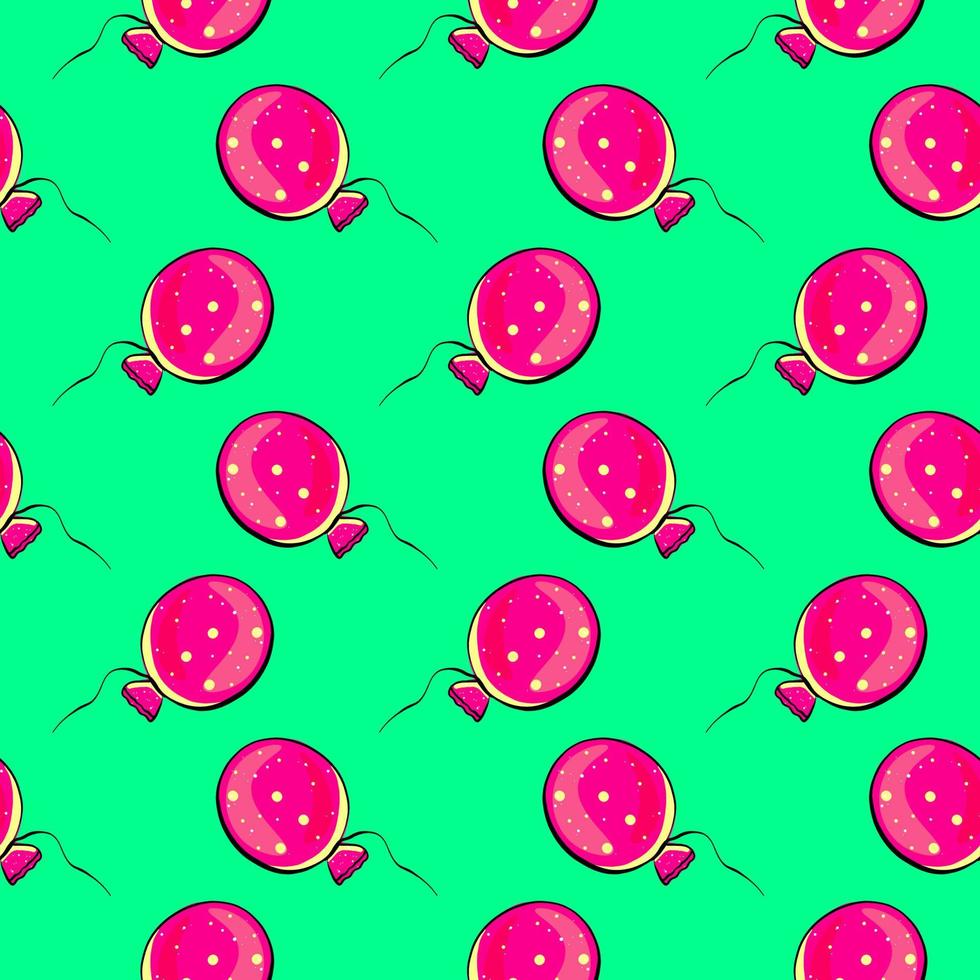 Pink balloon, seamless pattern on green background. vector