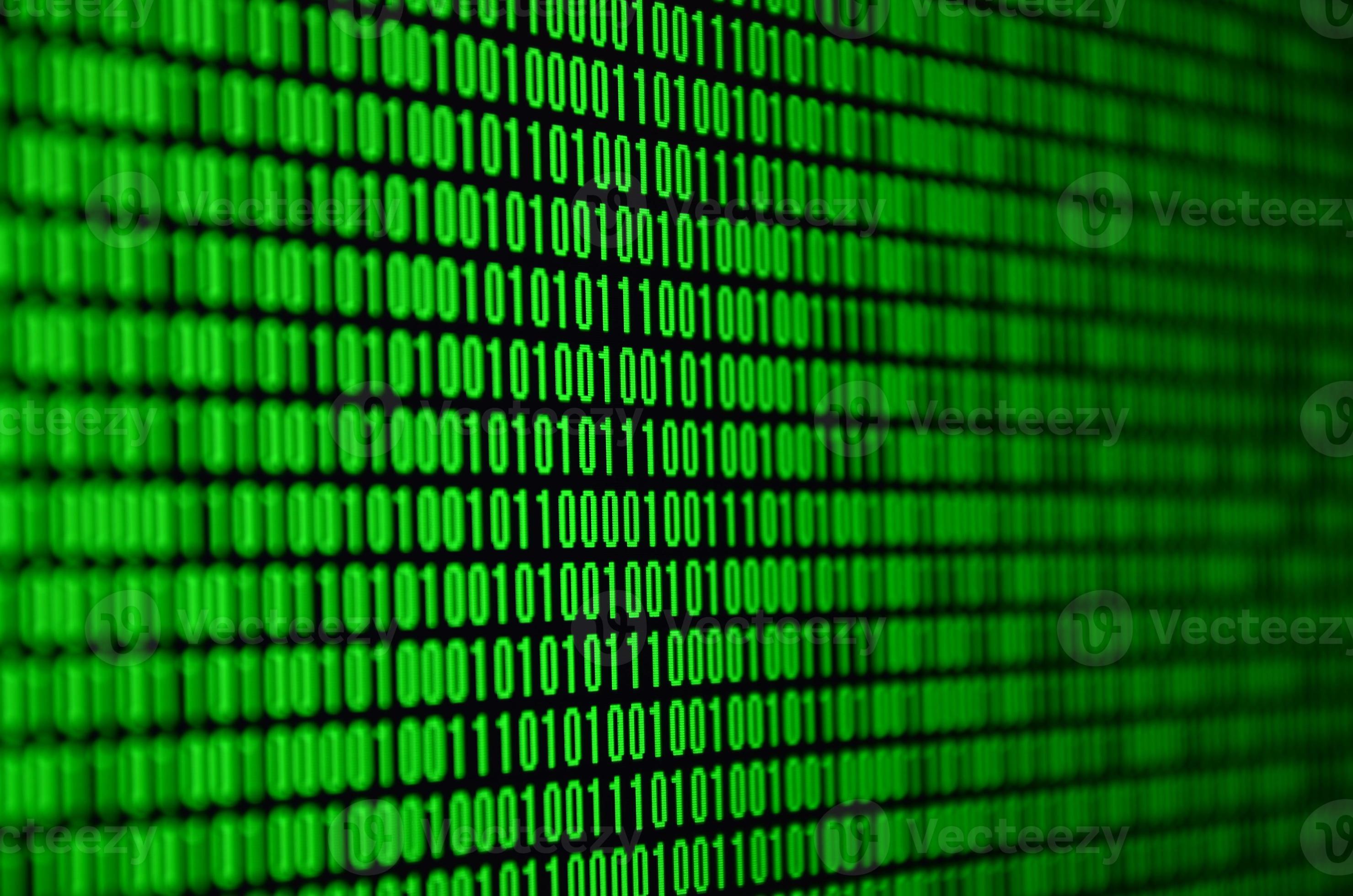 An image of a binary code made up of a set of green digits on a black