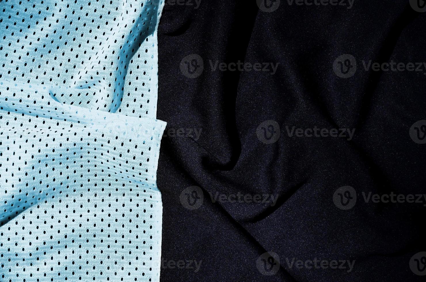 Sport clothing fabric texture background, top view of light blue cloth textile surface photo