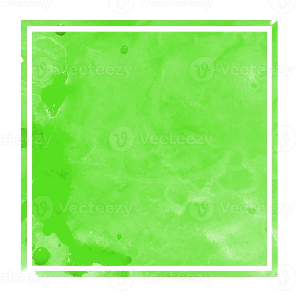 Green hand drawn watercolor rectangular frame background texture with stains photo