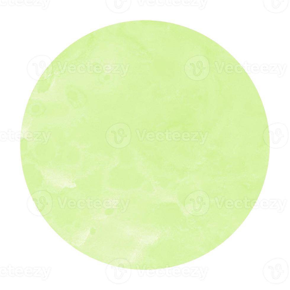 Light green hand drawn watercolor circular frame background texture with stains photo